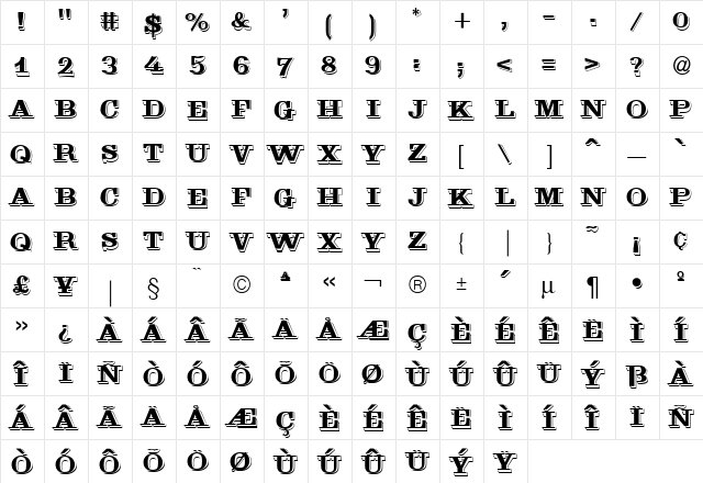 GoldMine Regular  glyph index