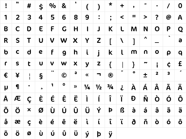Cocon Regular  glyph index