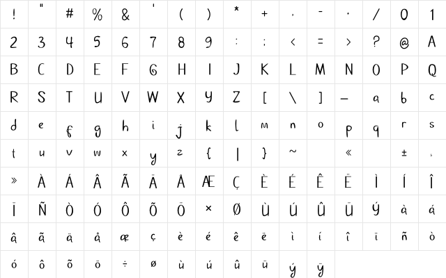 Dhestscripter Regular  glyph index