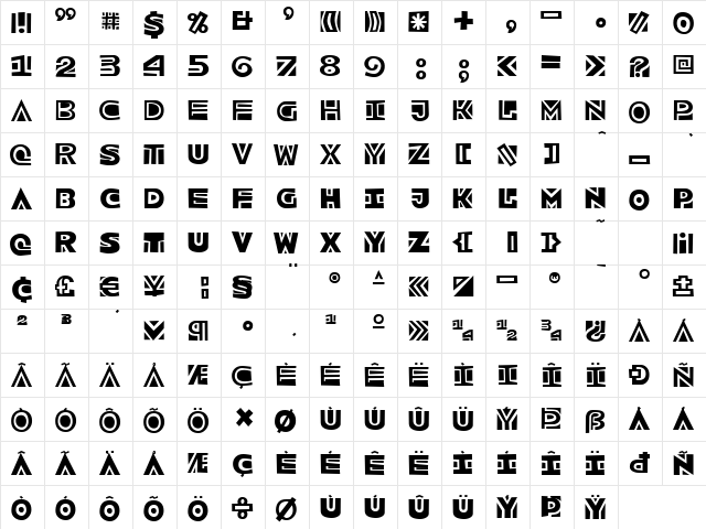 Bfrika Regular  glyph index
