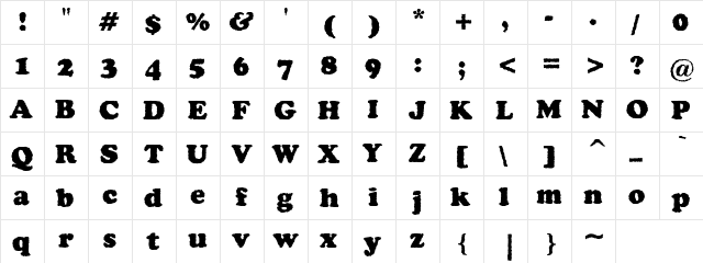 Grunge Kooper Black Regular  glyph index