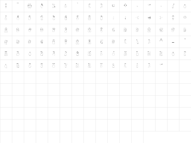 LD Hugs Regular  glyph index