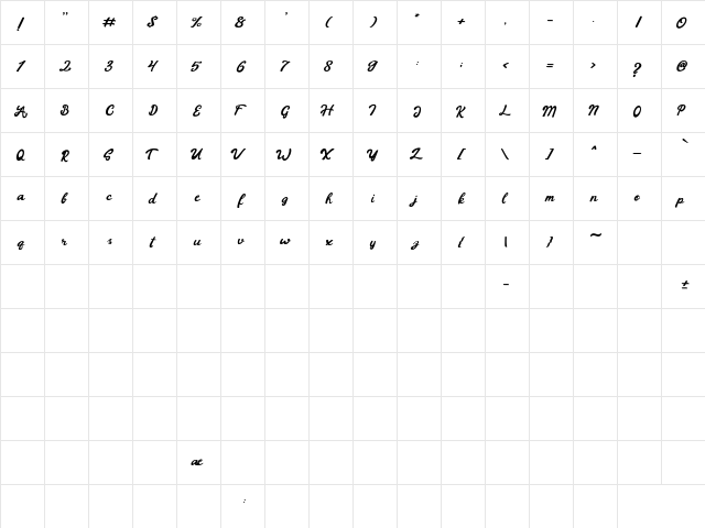 Barney Regular  glyph index