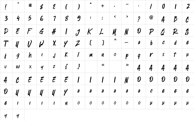 Stingker Jack Regular  glyph index