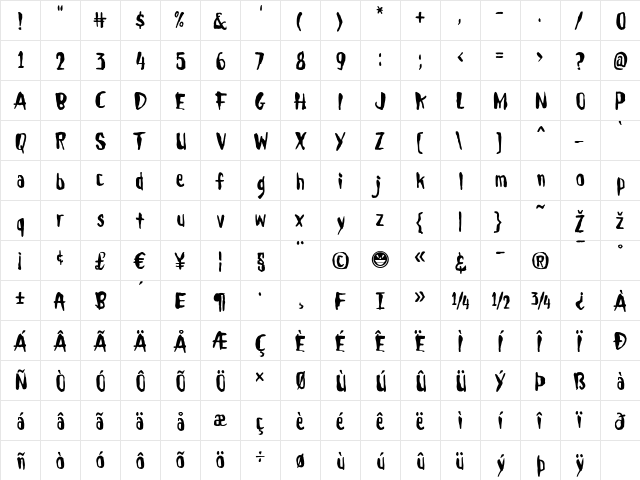 Droeming Regular  glyph index