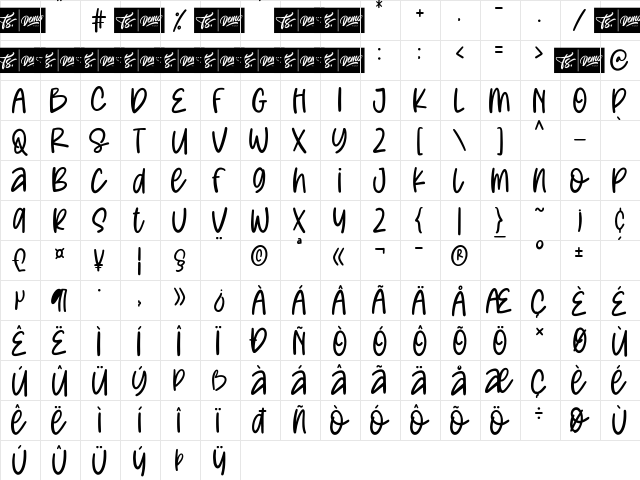 Joyful Unicorn Regular  glyph index