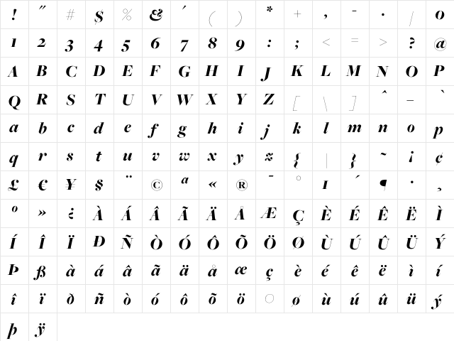 Freight Big Black Italic  glyph index