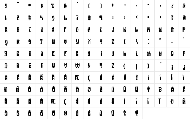 Dignity Of Labour Ink Regular  glyph index