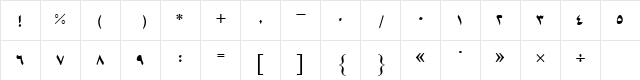 B Arabic Style Regular  glyph index