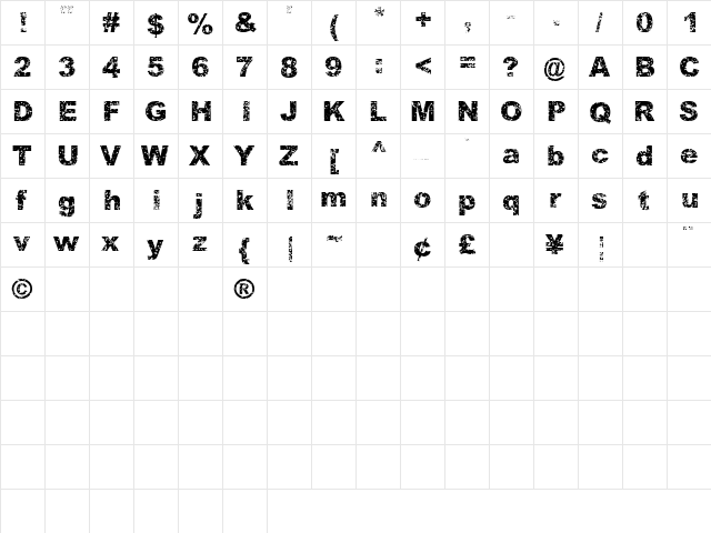 Quasart Regular  glyph index