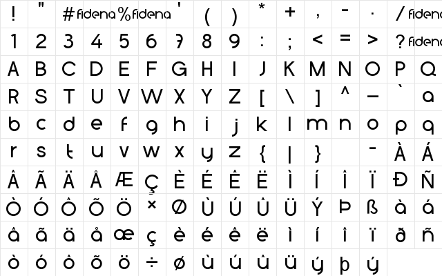 Fidena Regular  glyph index