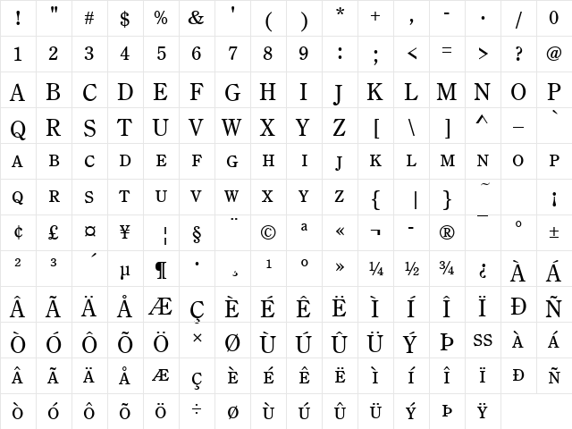 CenturyOldStyDCDReg Regular  glyph index