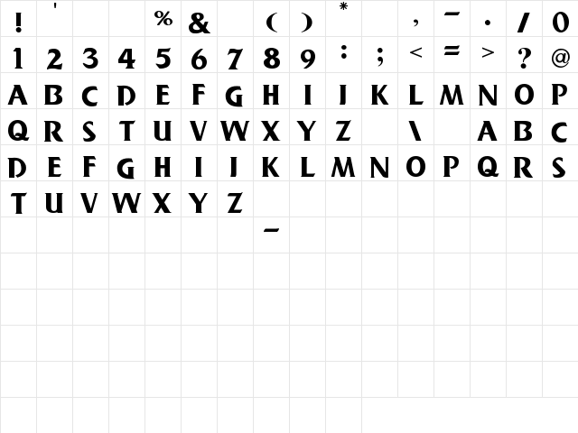 Busch Gardenz Regular  glyph index