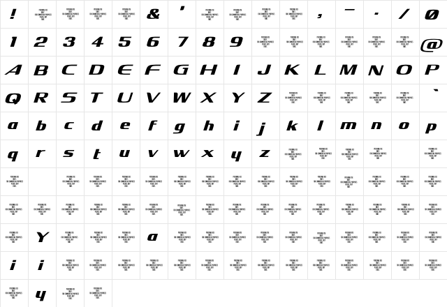 Xbka Regular  glyph index