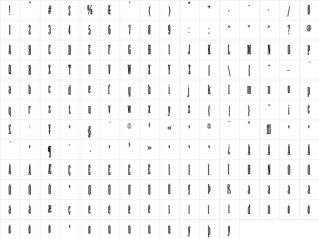 AntiqueCondensed Two  glyph index