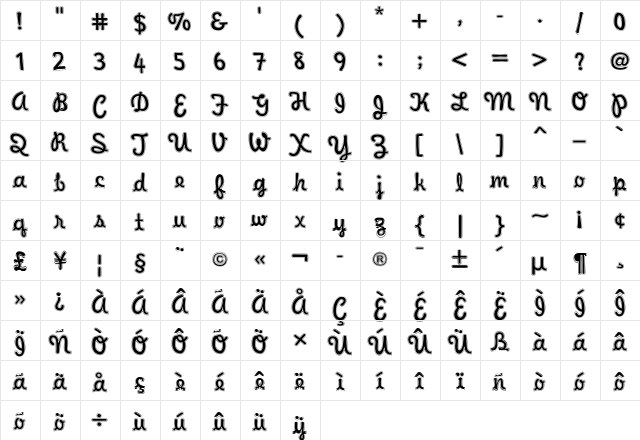 WaveeWeekend Regular  glyph index