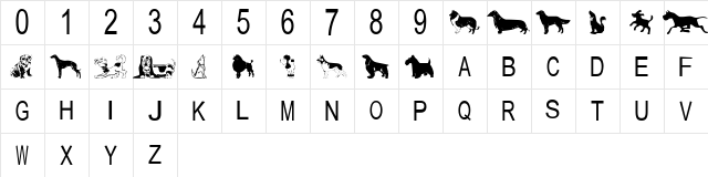 tungfont dog Regular  glyph index