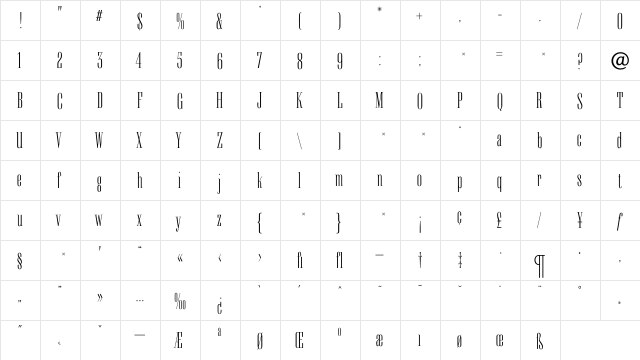 KeyboardLight Regular  glyph index