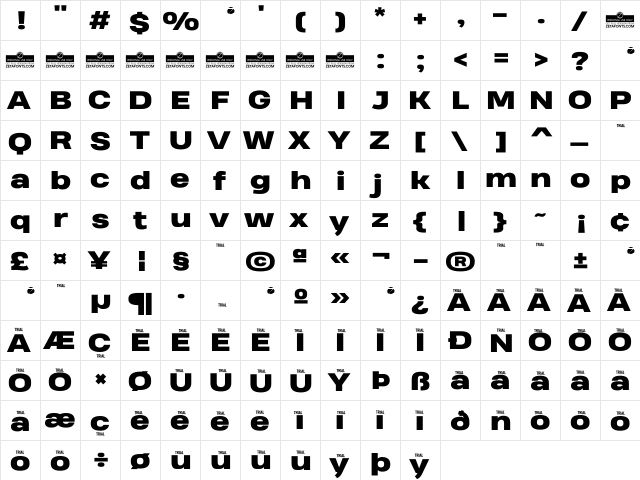 Heading Pro Wide Trial Heavy  glyph index