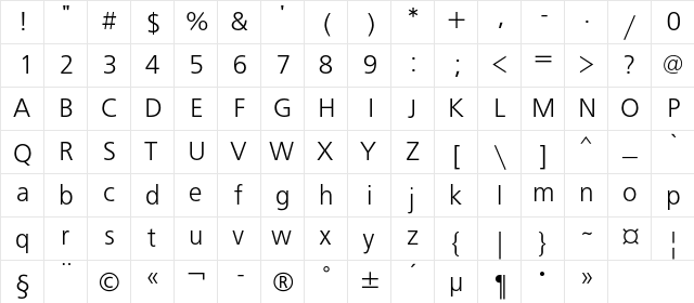 FreeSetC Regular  glyph index