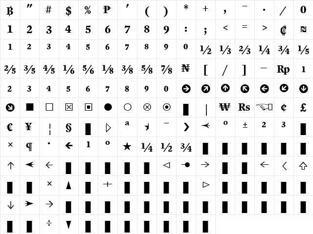 Mercury Numeric G3 Bold  glyph index