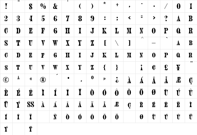 Paddock Normal  glyph index