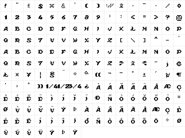 ghouls ghosts and goblins Regular  glyph index