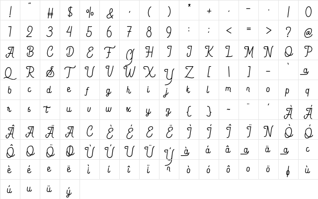 Quefira Regular  glyph index