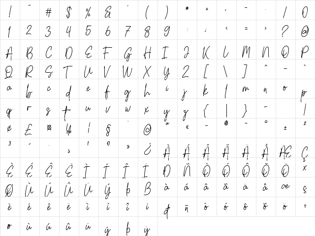 South Signature Regular  glyph index