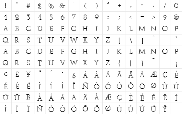 Eliza Facia Regular  glyph index