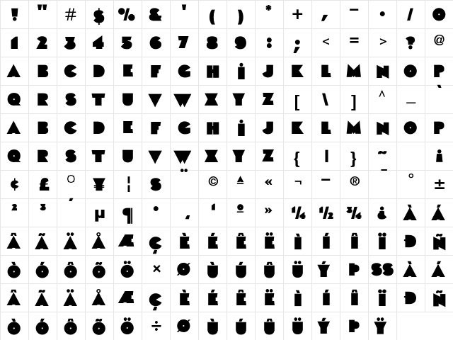 Black Boton Std Bold  glyph index