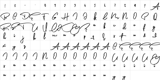 AnderfontFree Regular  glyph index