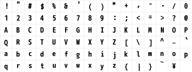 M+ 2m bold  glyph index