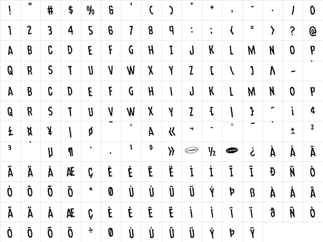 Ampire Staggered Rotated Regular  glyph index