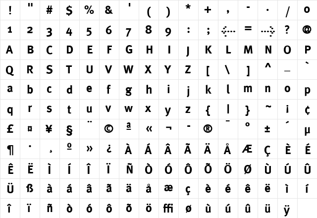 MetaPlus Bold  glyph index