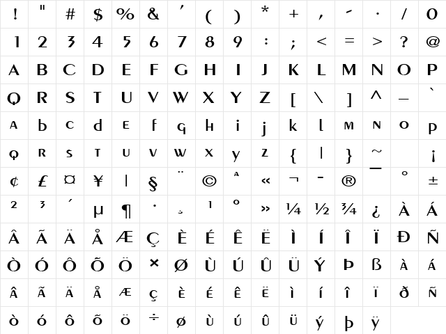 Pare Wide Normal  glyph index