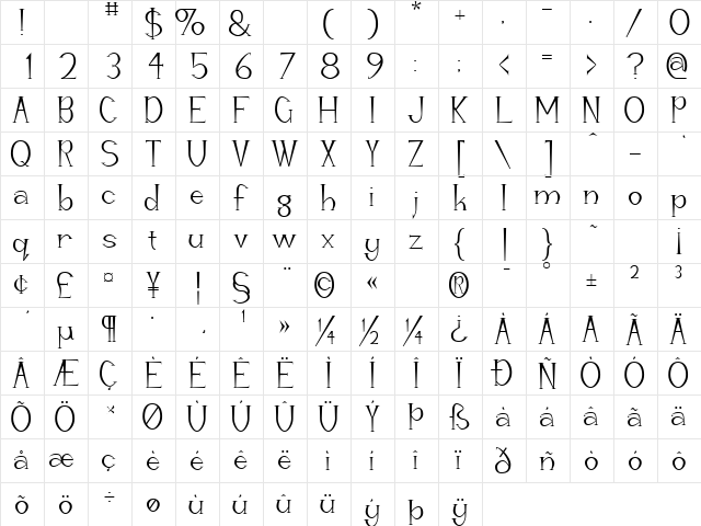 Manitu Regular  glyph index