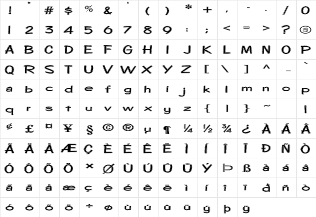FZ HAND 7 CONTOUR EX Normal  glyph index