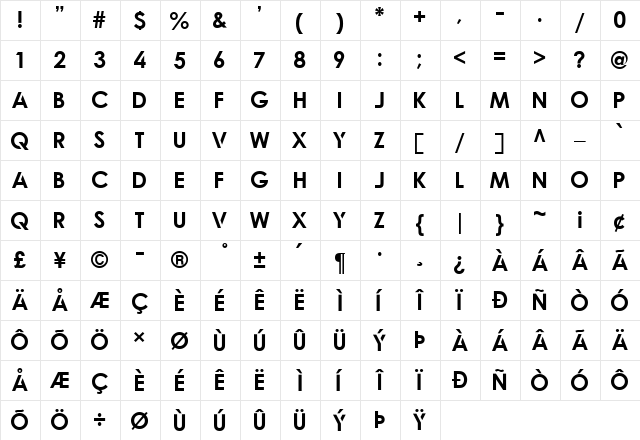 Qualy Bold  glyph index