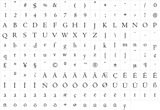 Cambridge-Light Regular  glyph index