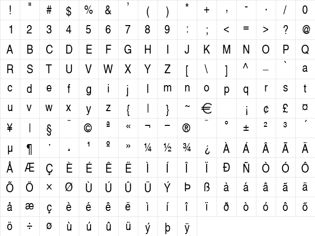 AlpsCondensed Normal  glyph index