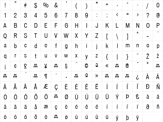 Vonnes Regular  glyph index