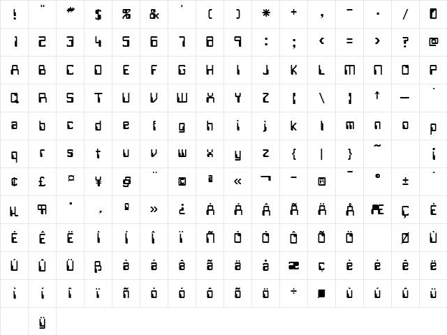 Witch Hunt 3 Regular  glyph index