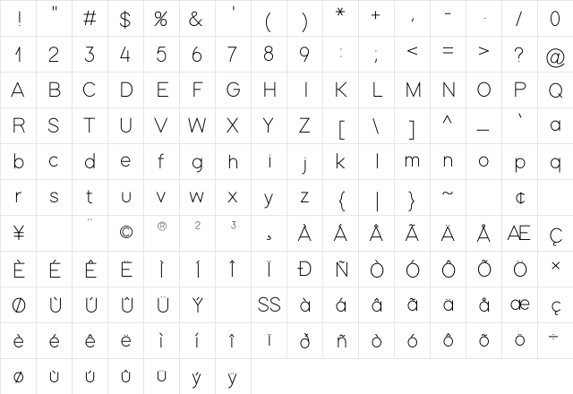 Modern Sans Light  glyph index