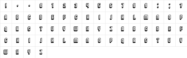 Broadway 3D Regular  glyph index