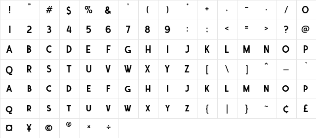 Ferghaus Sans Regular  glyph index
