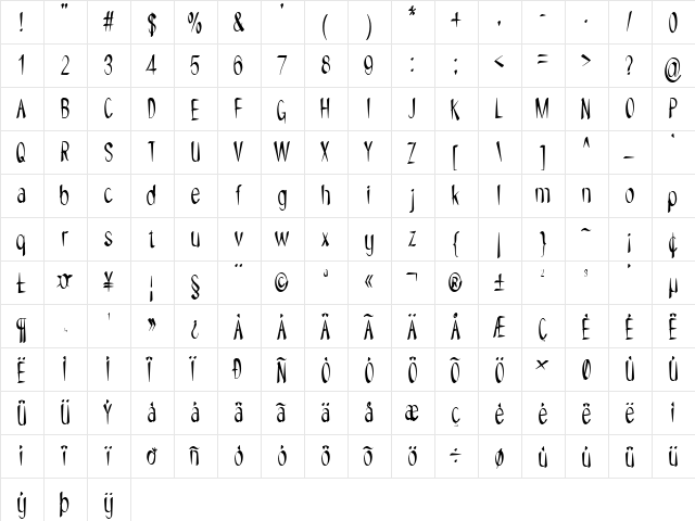 NYOEHOKA Regular  glyph index