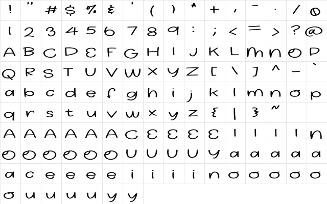 FBMightySpiky Regular  glyph index