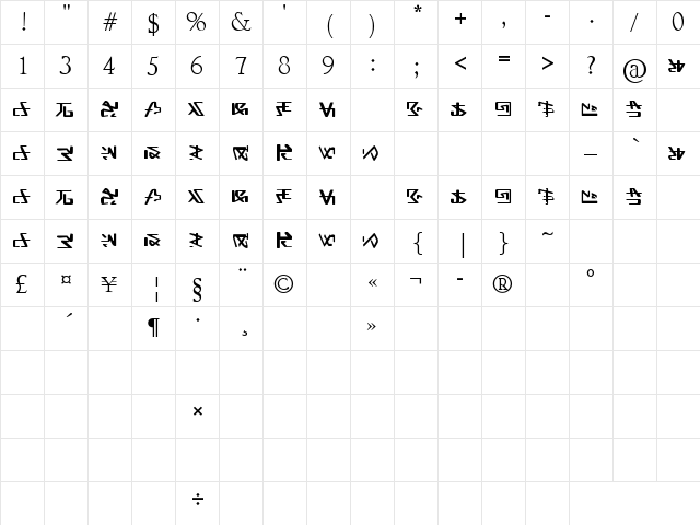Alien Gantz Regular  glyph index