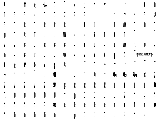 Releaser Serif Regular  glyph index